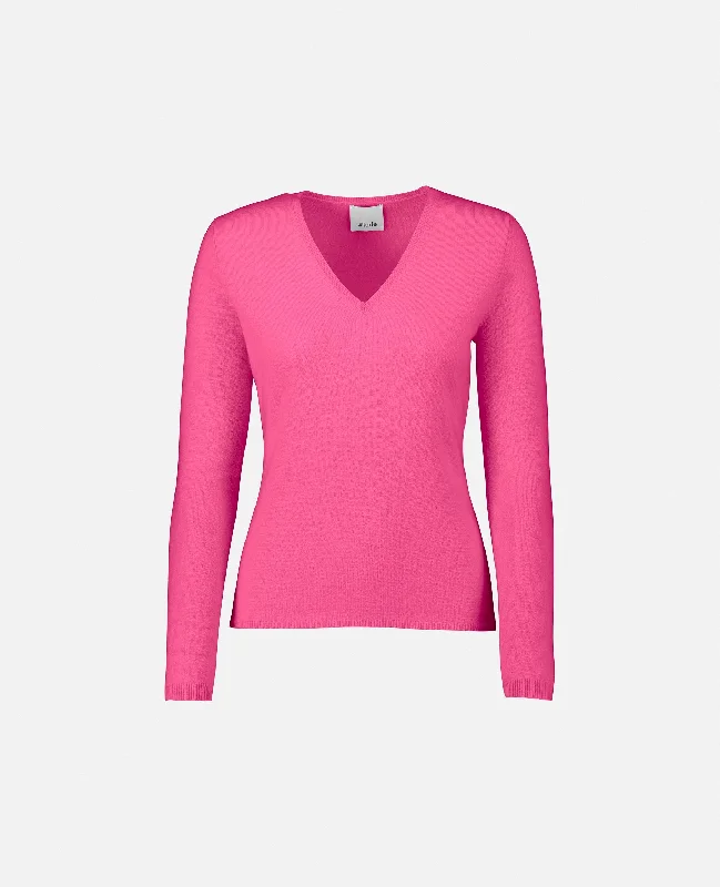 V-Pullover aus Cashmere in Rose