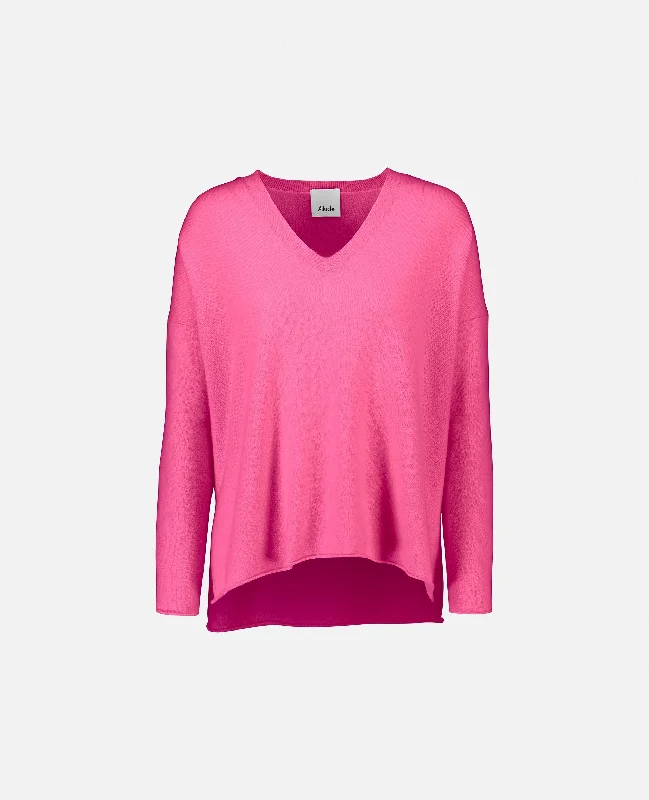 V-Pullover aus Cashmere in Rose