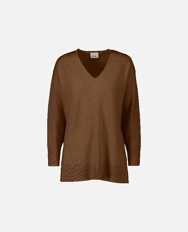 V-Pullover aus Cashmere-Mischung in Beige