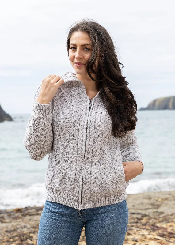 Women's Aran Hooded Cardigan | Silver