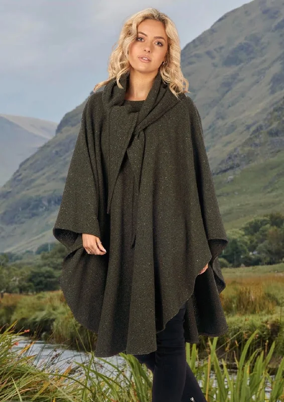 Jimmy Hourihan Knee Length Cape | Green Donegal Tweed (No Pockets)