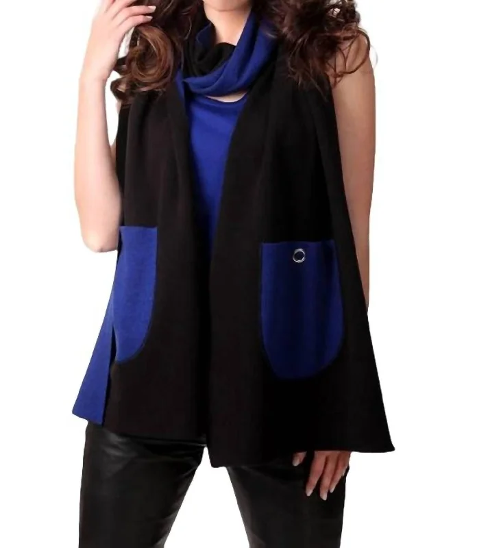 2-Tone Reversible Pocket Shawl In Black/cobalt