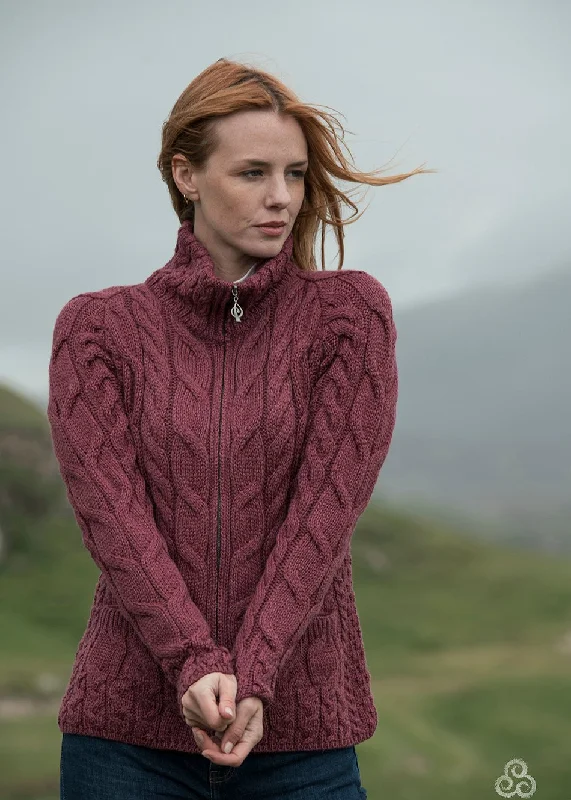 Aran Full Zip Cardigan | Raspberry