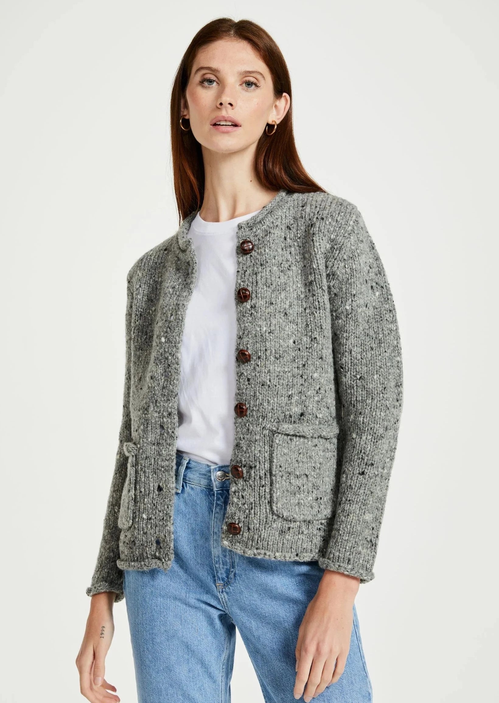 Ladies Donegal Wool Cardigan | Grey