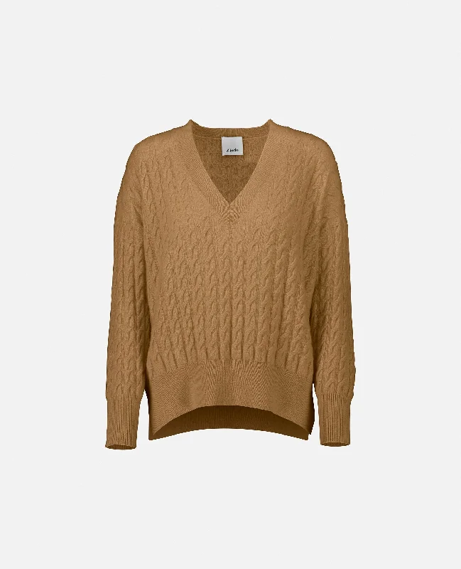 V-Pullover aus Cashmere in Beige