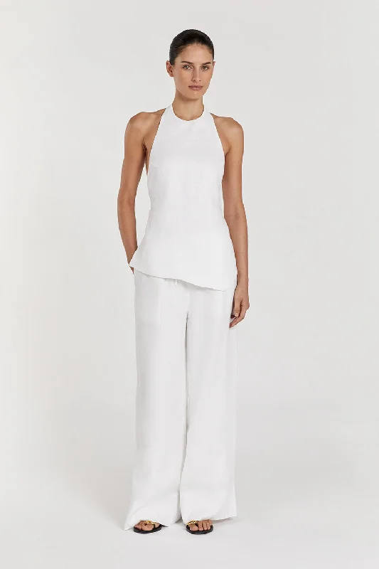 SERENA WHITE LINEN ASYM HALTER TOP