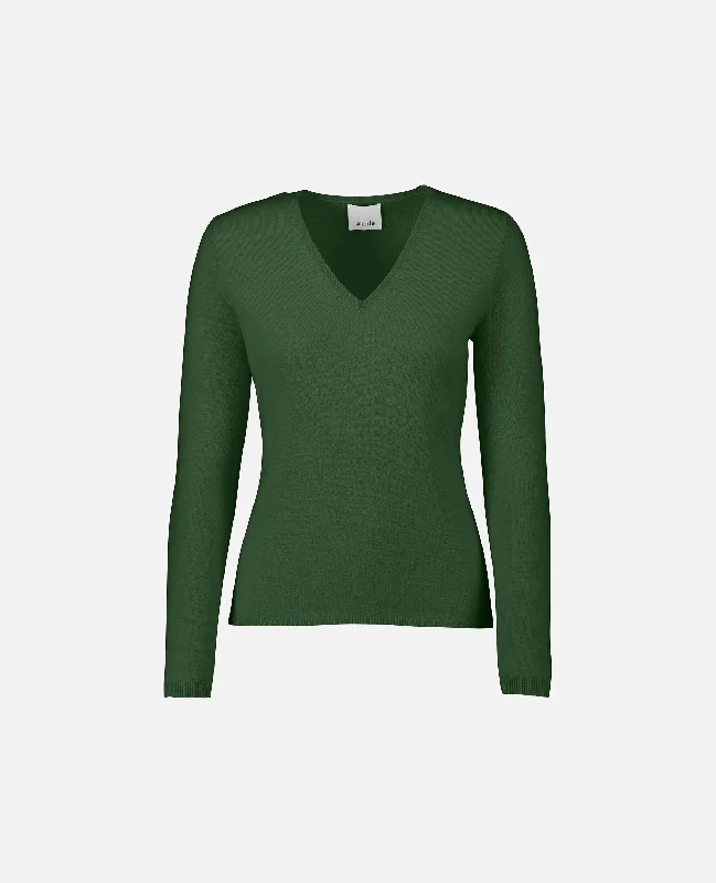 V-Pullover aus Cashmere in Grün