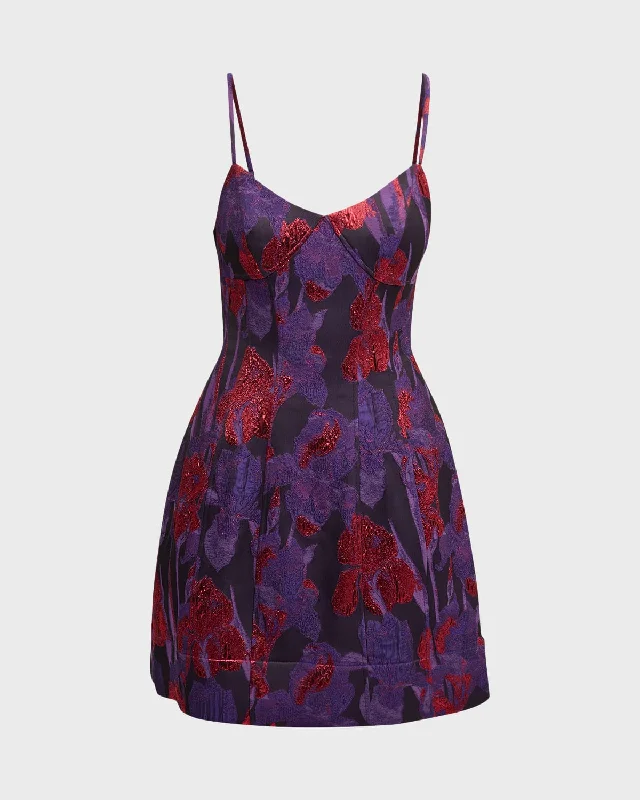 Floral Jacquard Fit-&-Flare Mini Dress