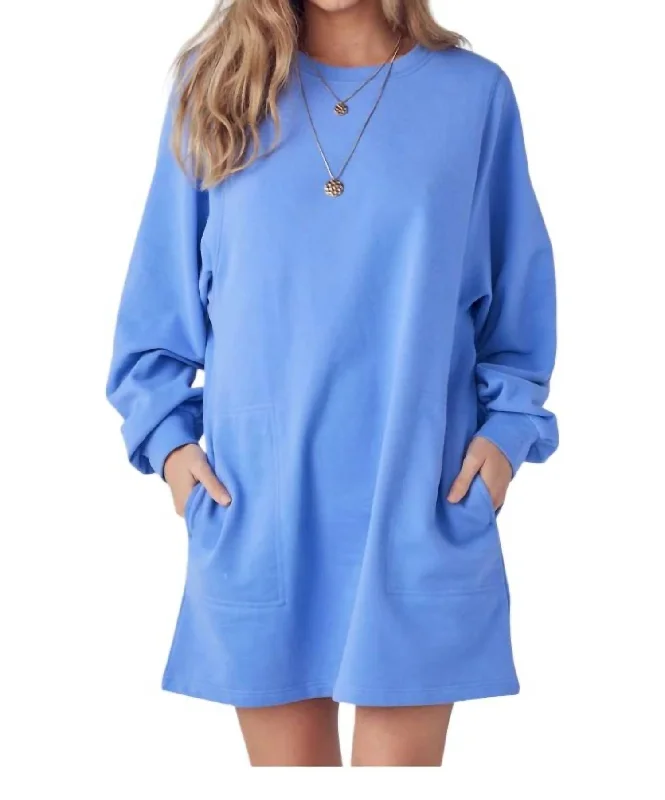 French Terry Mini Dress In Peri Blue