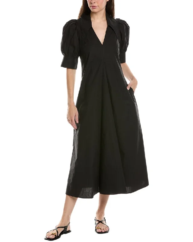 GANNI Poplin V-Neck Maxi Dress