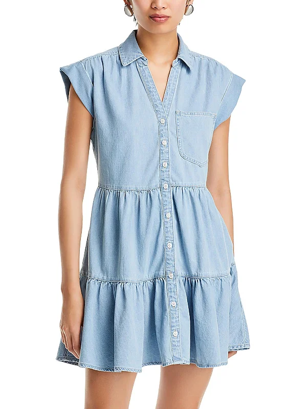 Trisha Dress Womens Collared Mini Shift Dress