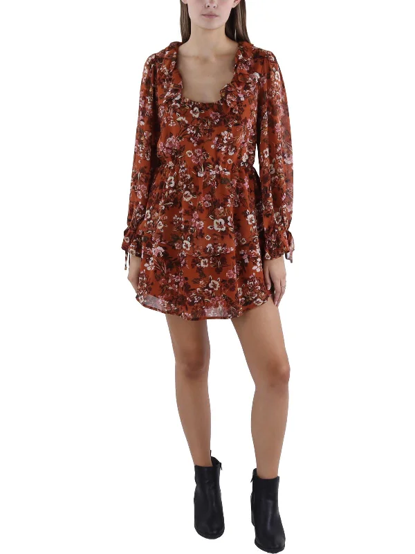 Womens Floral Print Above Knee Mini Dress