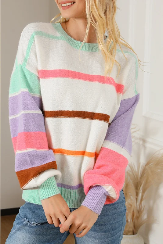 Striped Colorblock Drop Shoulder Sweater