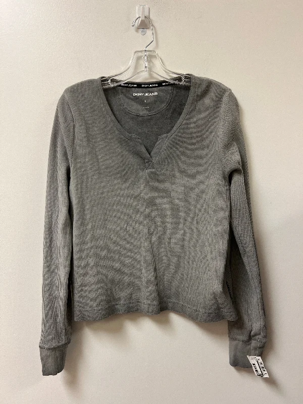 Top Long Sleeve By Dkny In Grey, Size: L