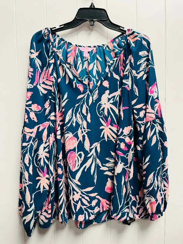 Top Long Sleeve Designer By Lilly Pulitzer In Green & Pink, Size: Xl