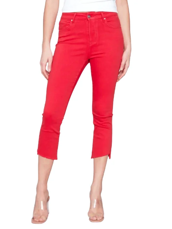 Asymmetrical Twill Crop Pant In Cherry