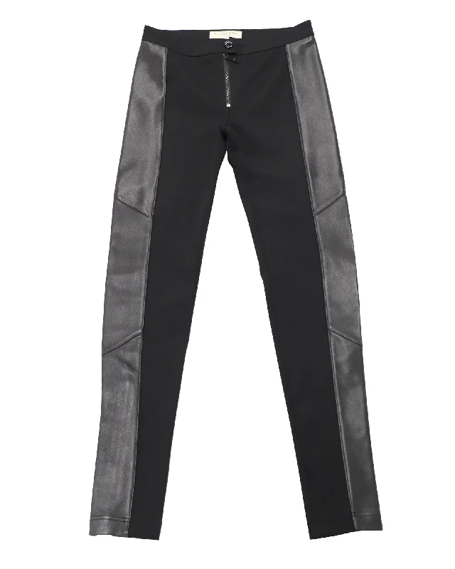 Burberry Leggings with Leather Side Panel in Black Viscose