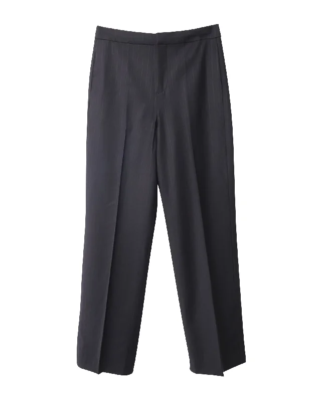 Co Classic Pinstripe Straight Leg Trousers in Black Wool