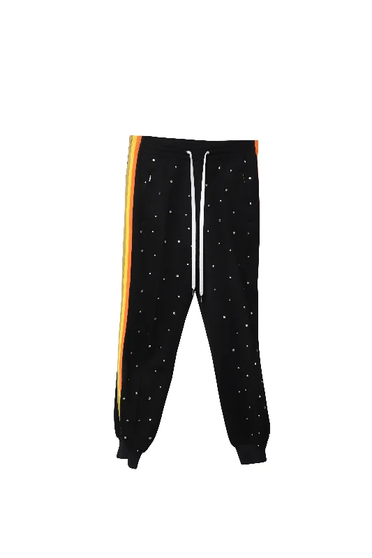 Miu Miu Embellished Crystal Track Pants in Black Cotton