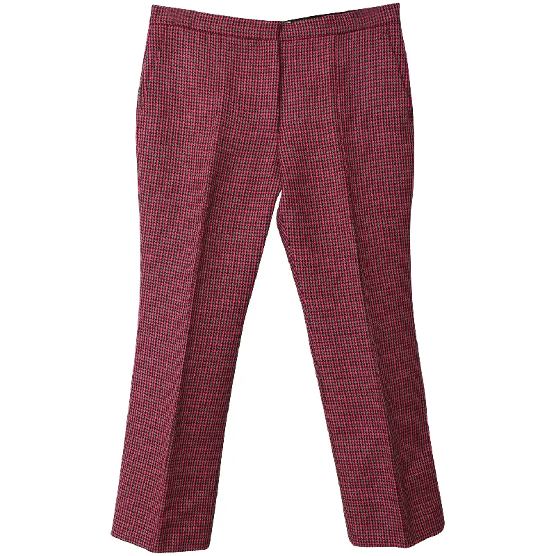 MSGM Houndstooth Cropped Dress Pants in Red Fleece Wool