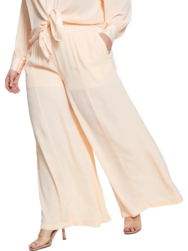 Plus Womens Drawstring Smocked Wide Leg Pants