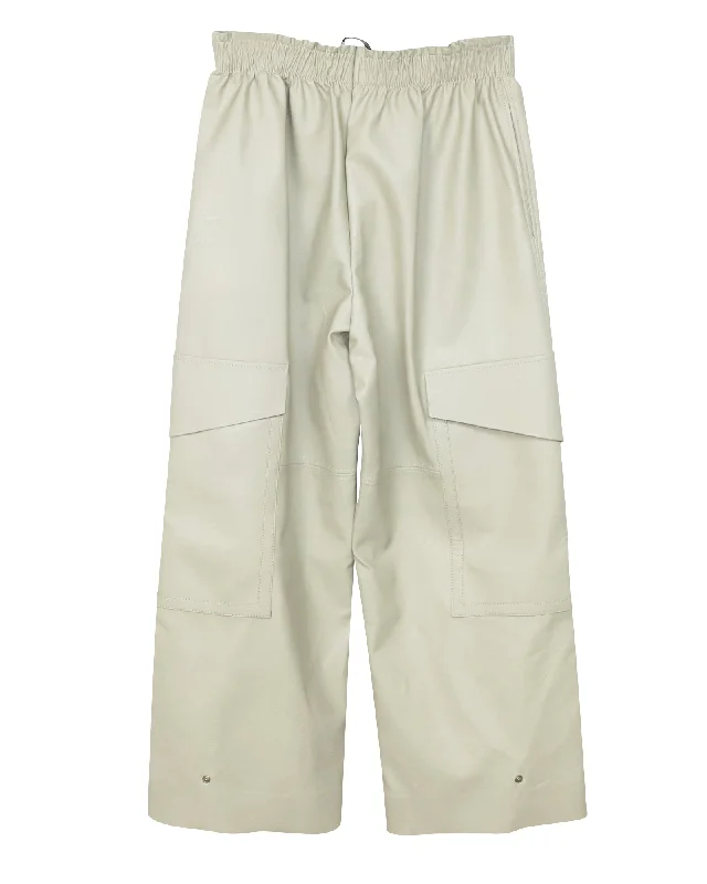 Stella McCartney Wide Leg Trousers in Cream Leather