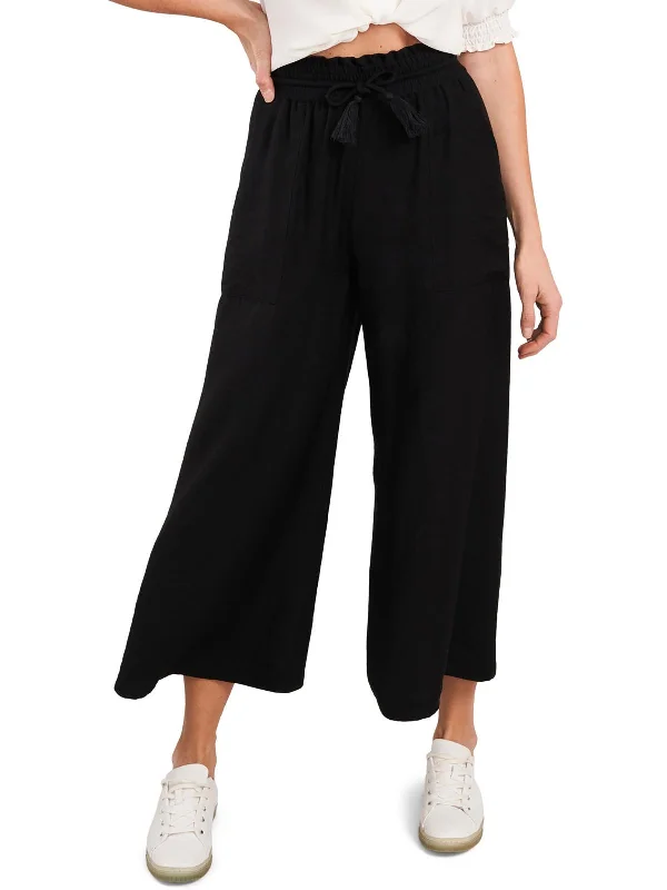 Womens Drawstring High Rise Wide Leg Pants