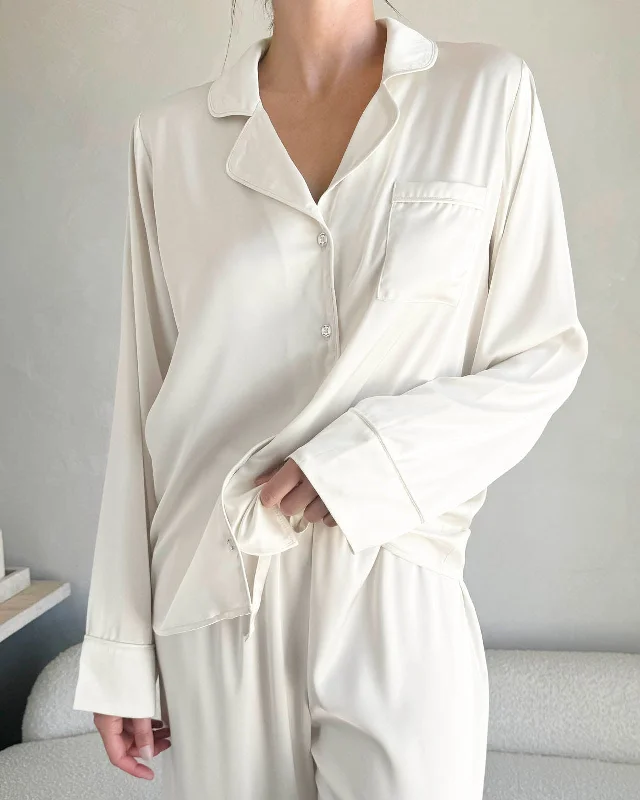 Ivory Satin Silk PJ Set