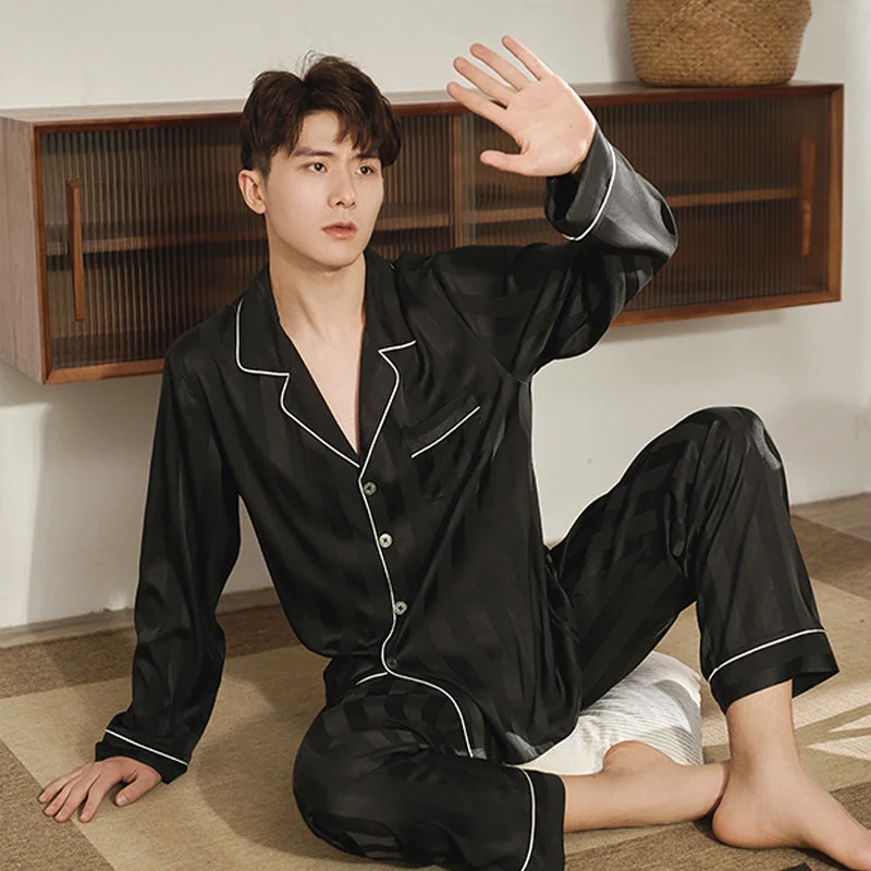 Men Satin Long Black Pajama Set TZ2085