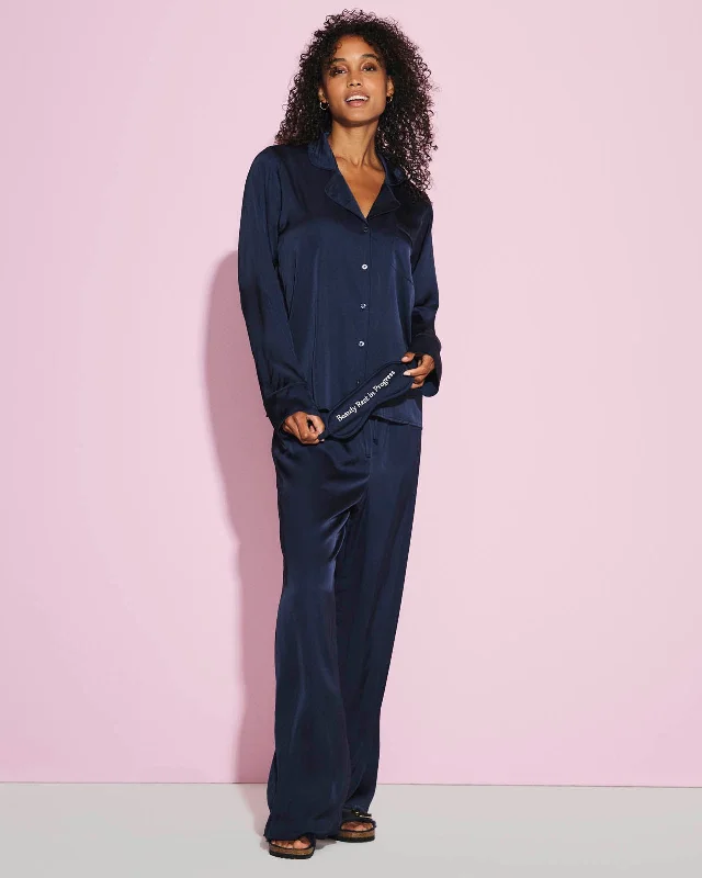 Navy Satin Silk PJ Set