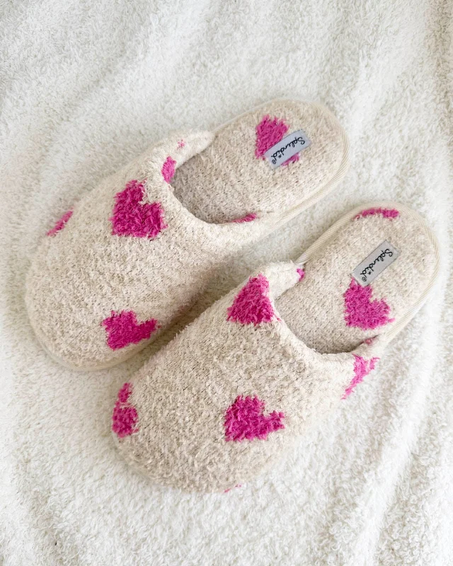 Oat Heather Pink Hearts Cozy Slipper Slide