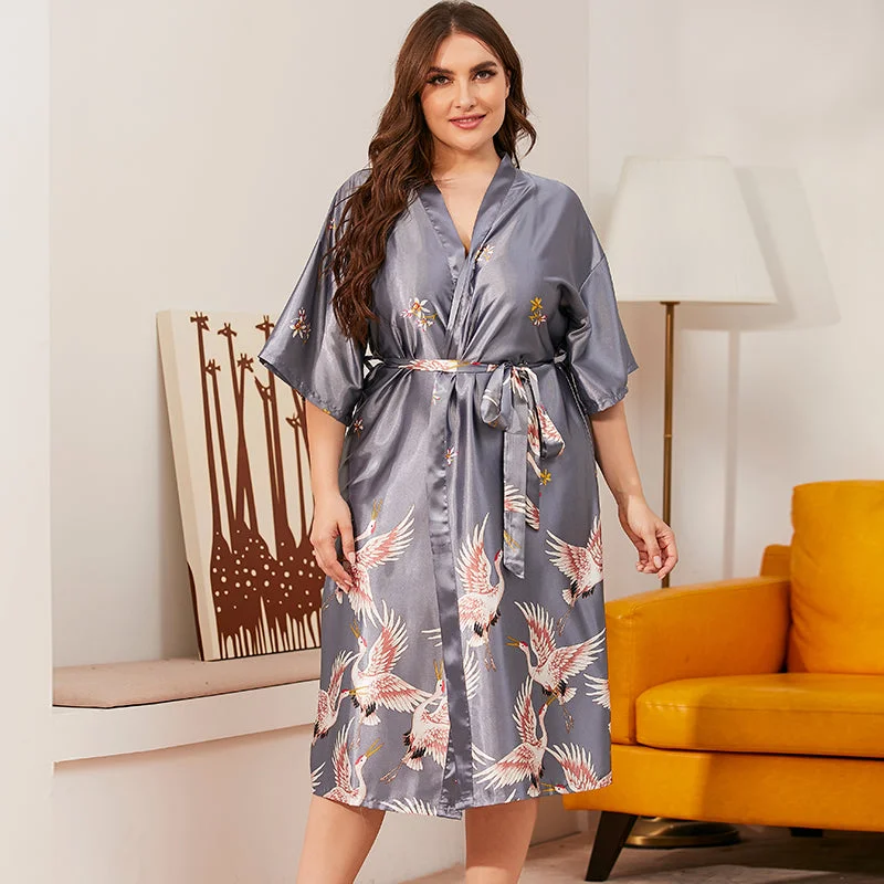 Printed Satin Silk Plus Size Pajama Robe 580